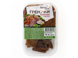 Мучные полоски КРАСНЫЕ со вкусом пряной говядины 76 гр: Сурские гренки Буженина с хреном (100 гр)